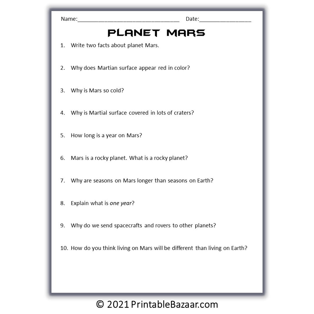 Mars Reading Comprehension Passage and Questions