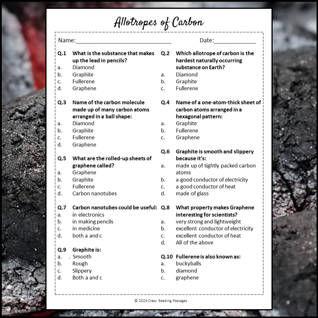 Allotropes Of Carbon Reading Comprehension Passage and Questions | Printable PDF