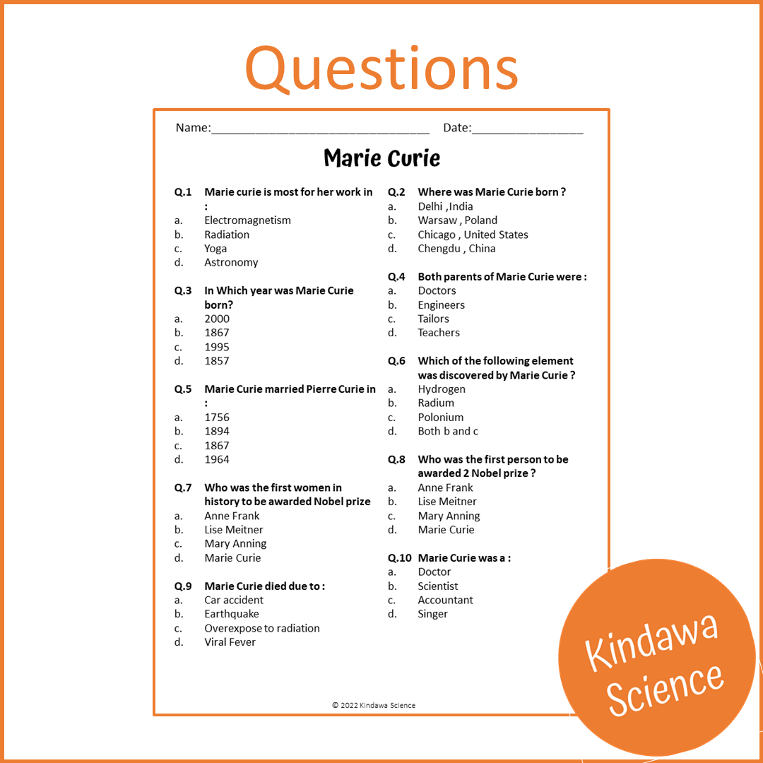 Marie Curie Reading Comprehension Passage and Questions | Printable PDF