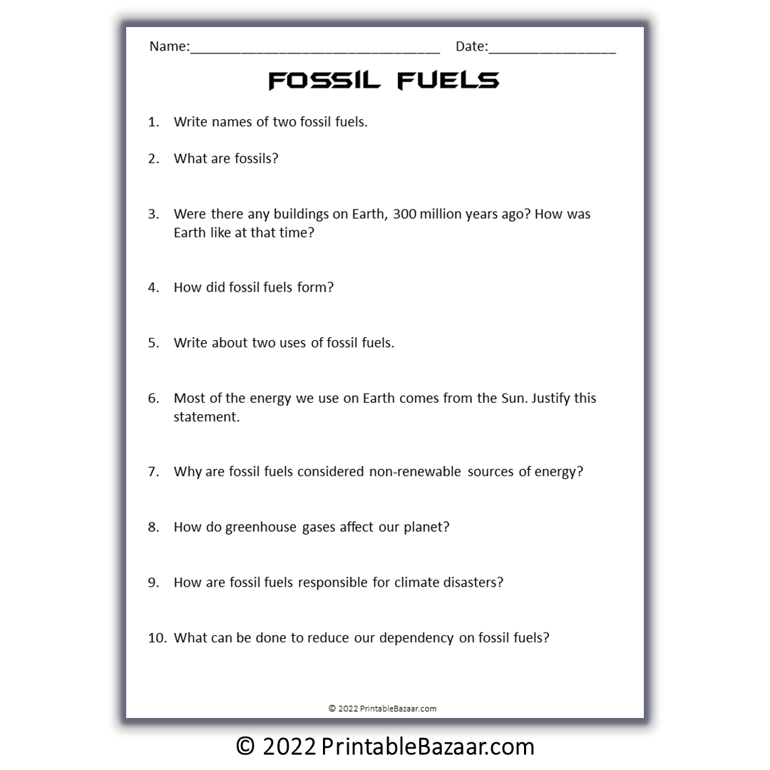 Fossil Fuels Reading Comprehension Passage and Questions | Printable PDF