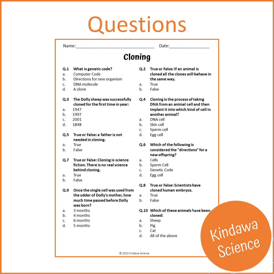 Cloning Reading Comprehension Passage and Questions | Printable PDF