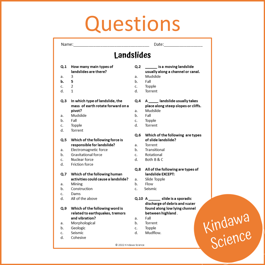 Landslides Reading Comprehension Passage and Questions | Printable PDF