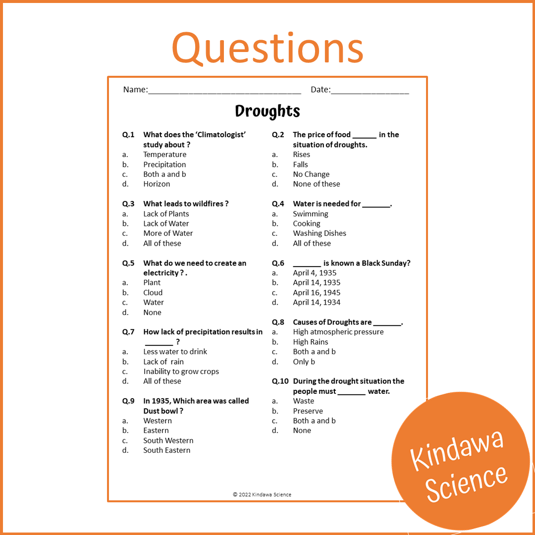 Droughts Reading Comprehension Passage and Questions | Printable PDF
