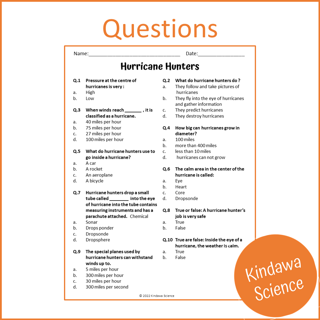 Hurricane Hunters Reading Comprehension Passage and Questions | Printable PDF