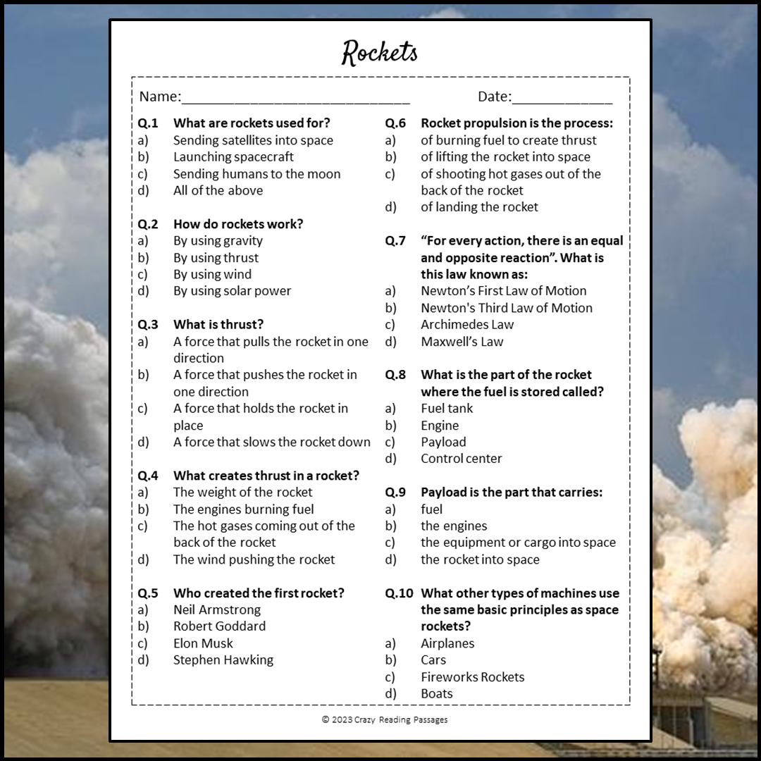 Rockets Reading Comprehension Passage and Questions | Printable PDF