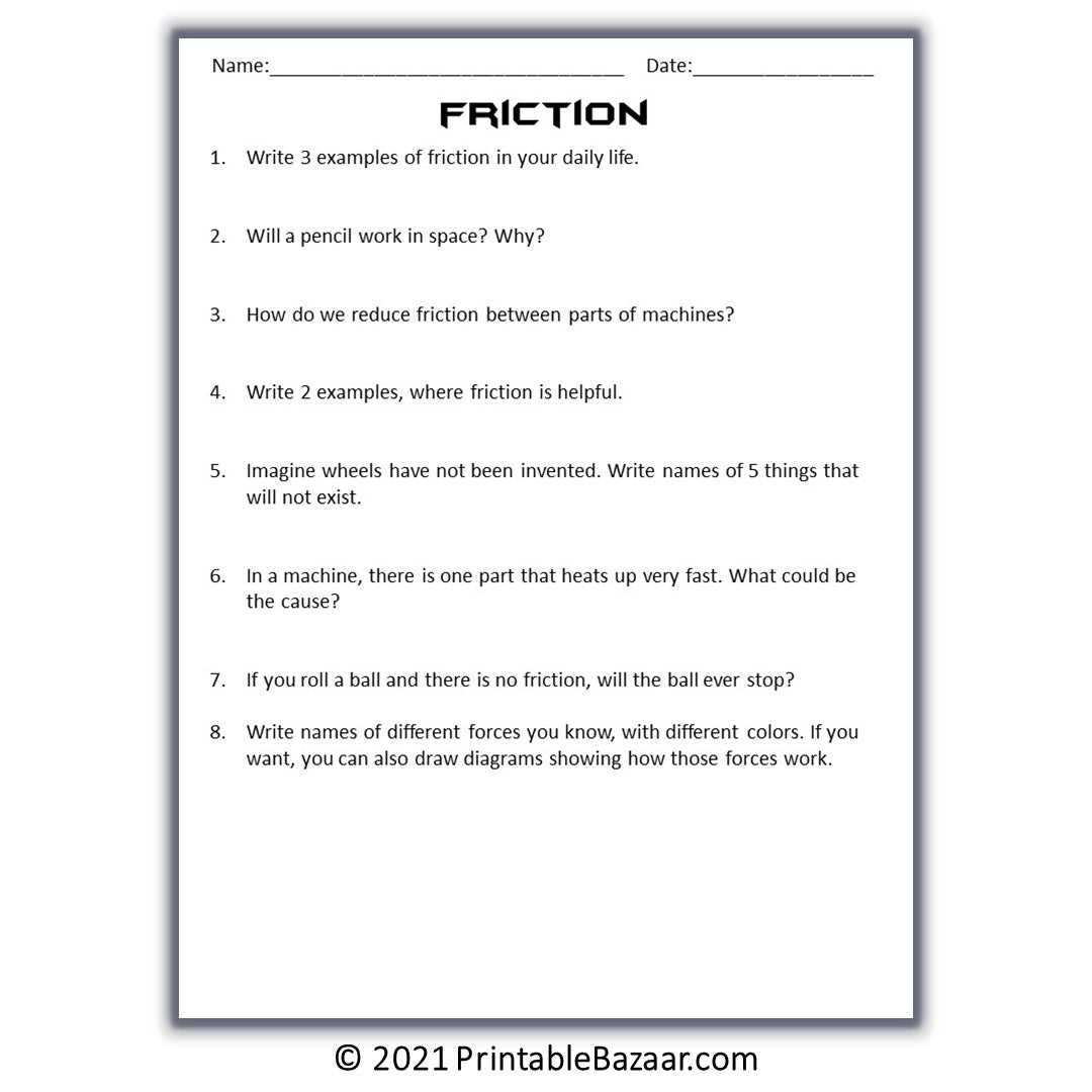 Friction Reading Comprehension Passage and Questions