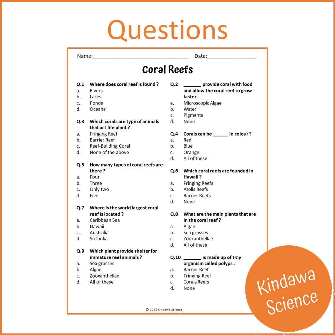 Coral Reefs Reading Comprehension Passage and Questions | Printable PDF
