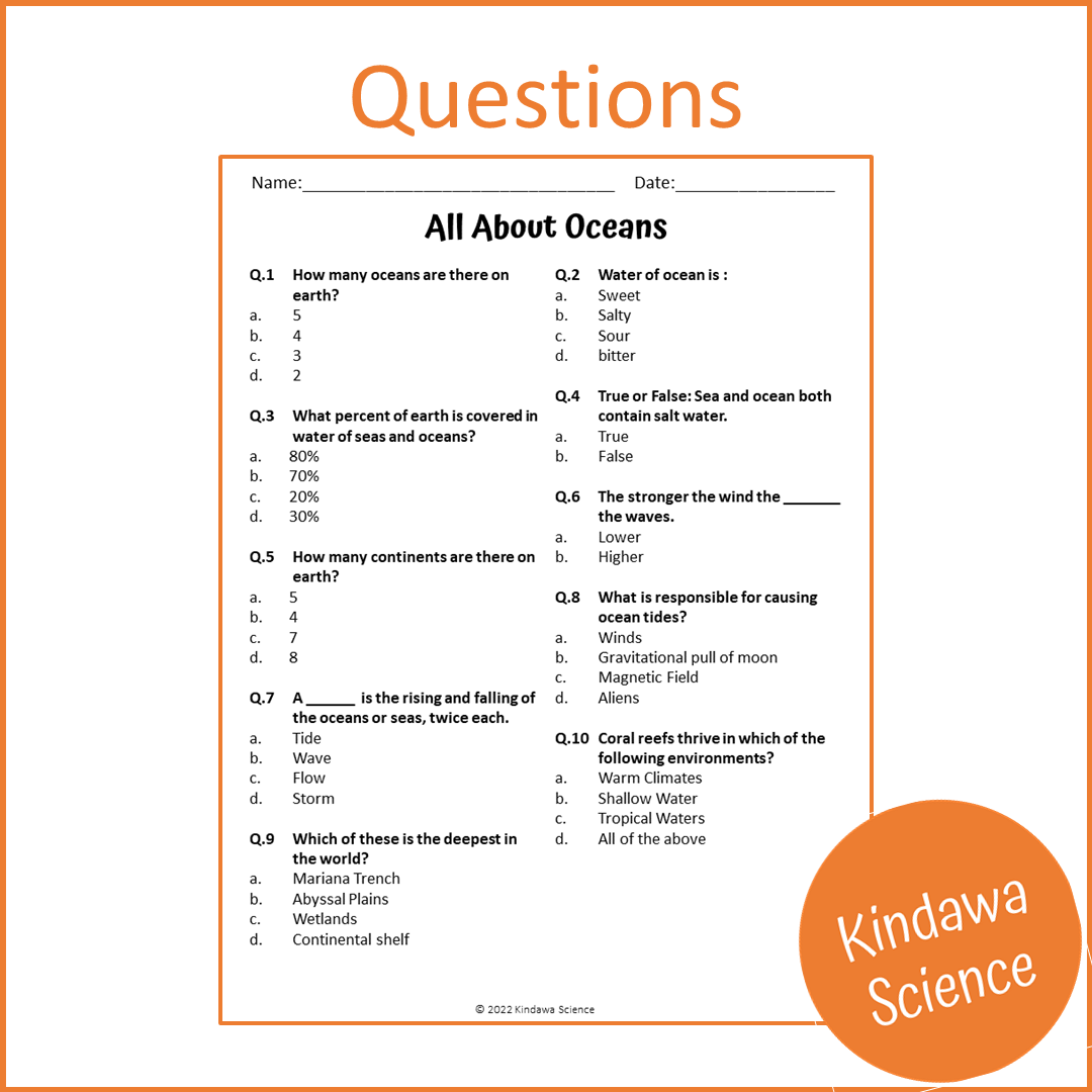 All About Oceans Reading Comprehension Passage and Questions | Printable PDF
