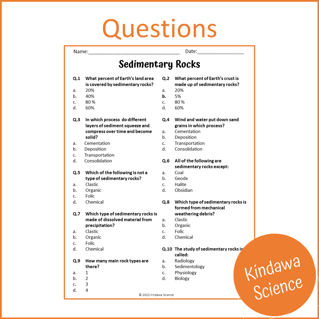 Sedimentary Rocks Reading Comprehension Passage and Questions | Printable PDF