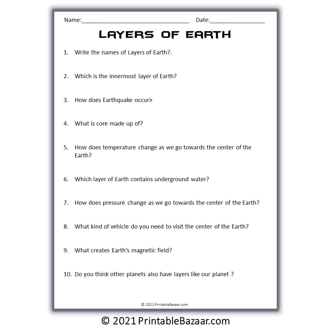 Layers Of Earth Reading Comprehension Passage and Questions | Printable PDF