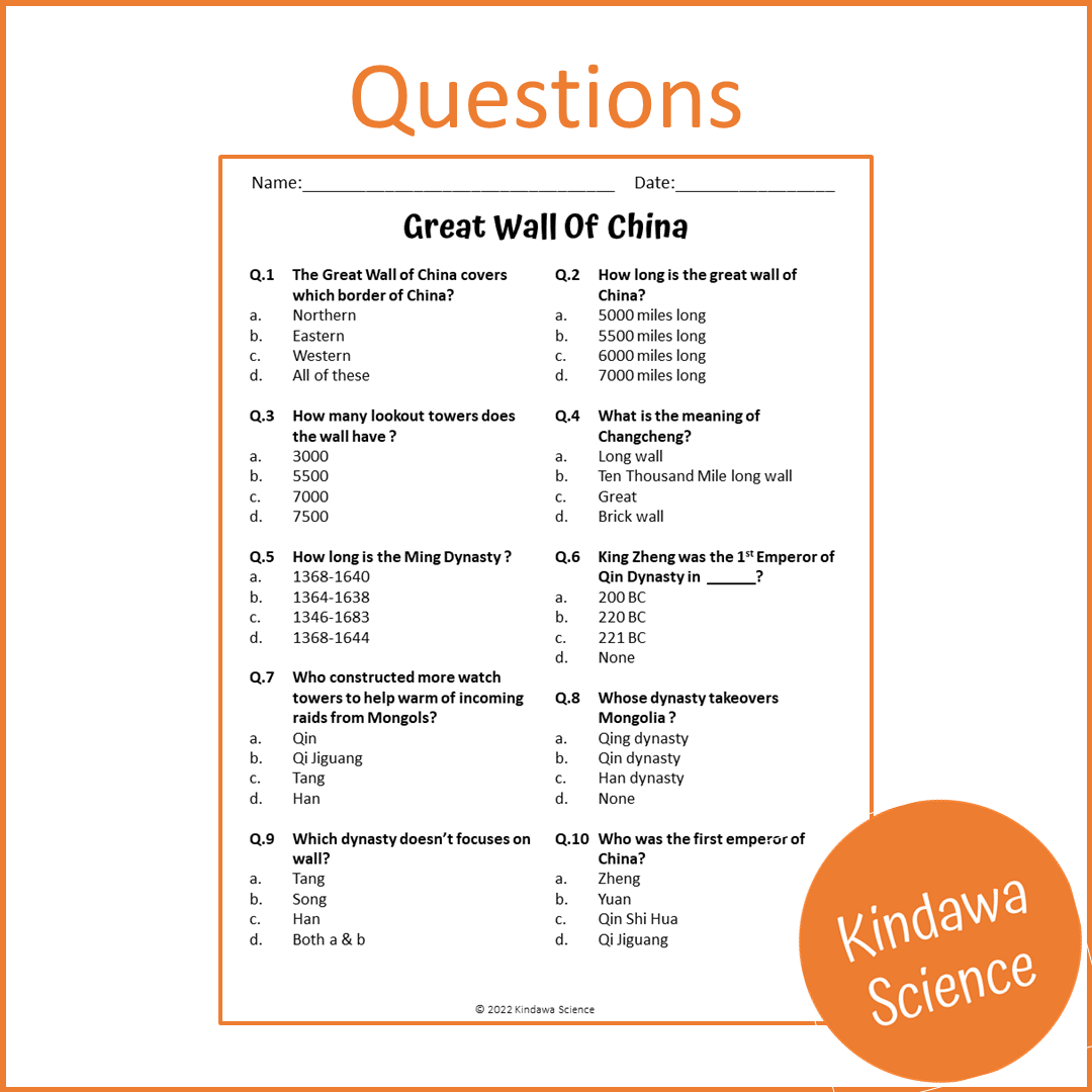 Great Wall Of China Reading Comprehension Passage and Questions | Printable PDF