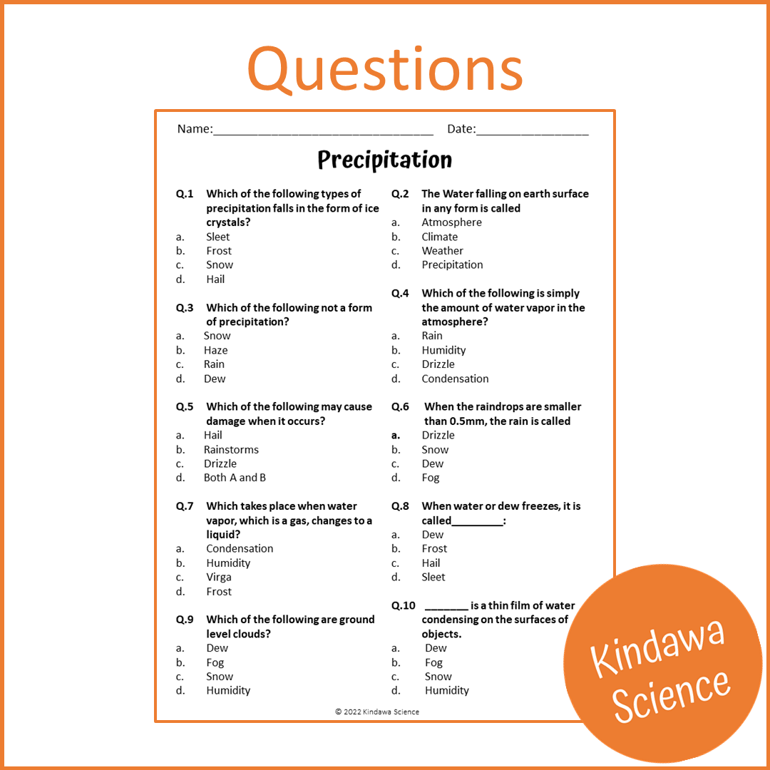 Precipitation Reading Comprehension Passage and Questions | Printable PDF