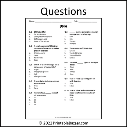 Dna Reading Comprehension Passage and Questions | Printable PDF