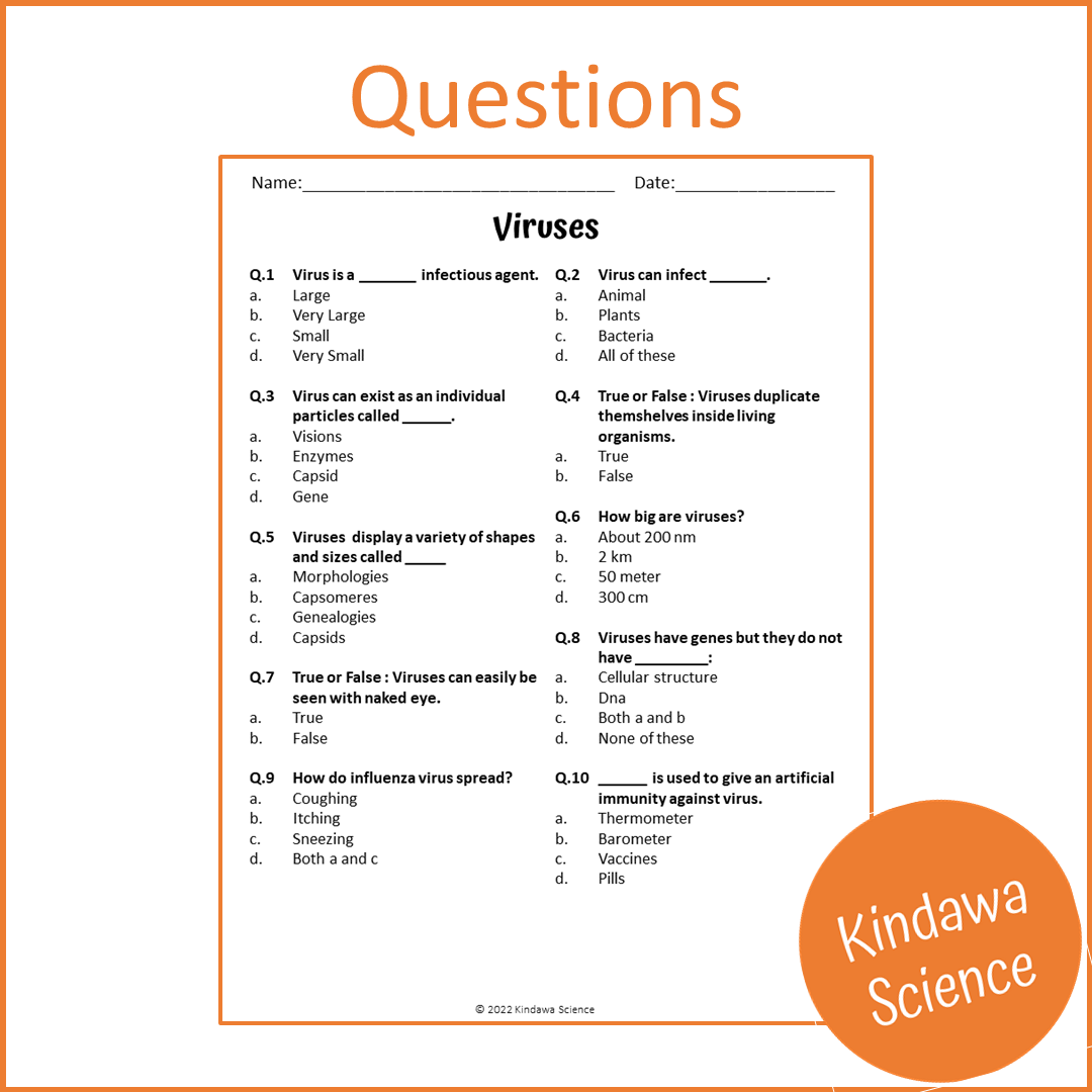 Viruses Reading Comprehension Passage and Questions | Printable PDF