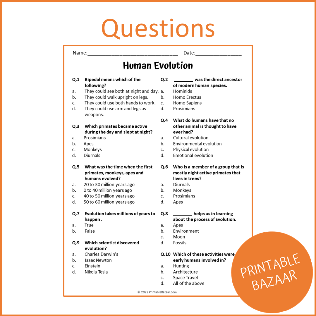 Human Evolution Reading Comprehension Passage and Questions | Printable PDF