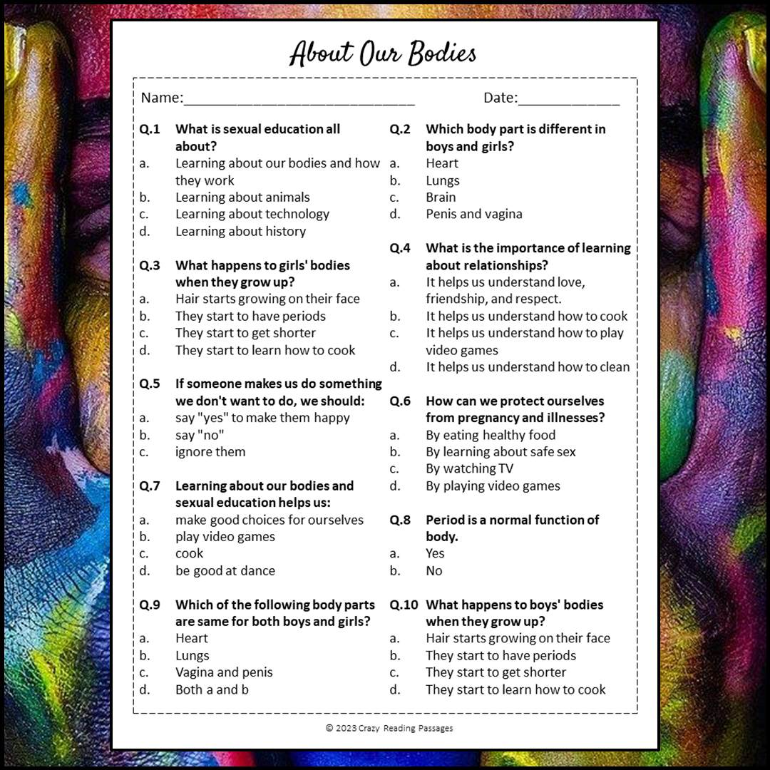 About Our Bodies Reading Comprehension Passage and Questions | Printable PDF