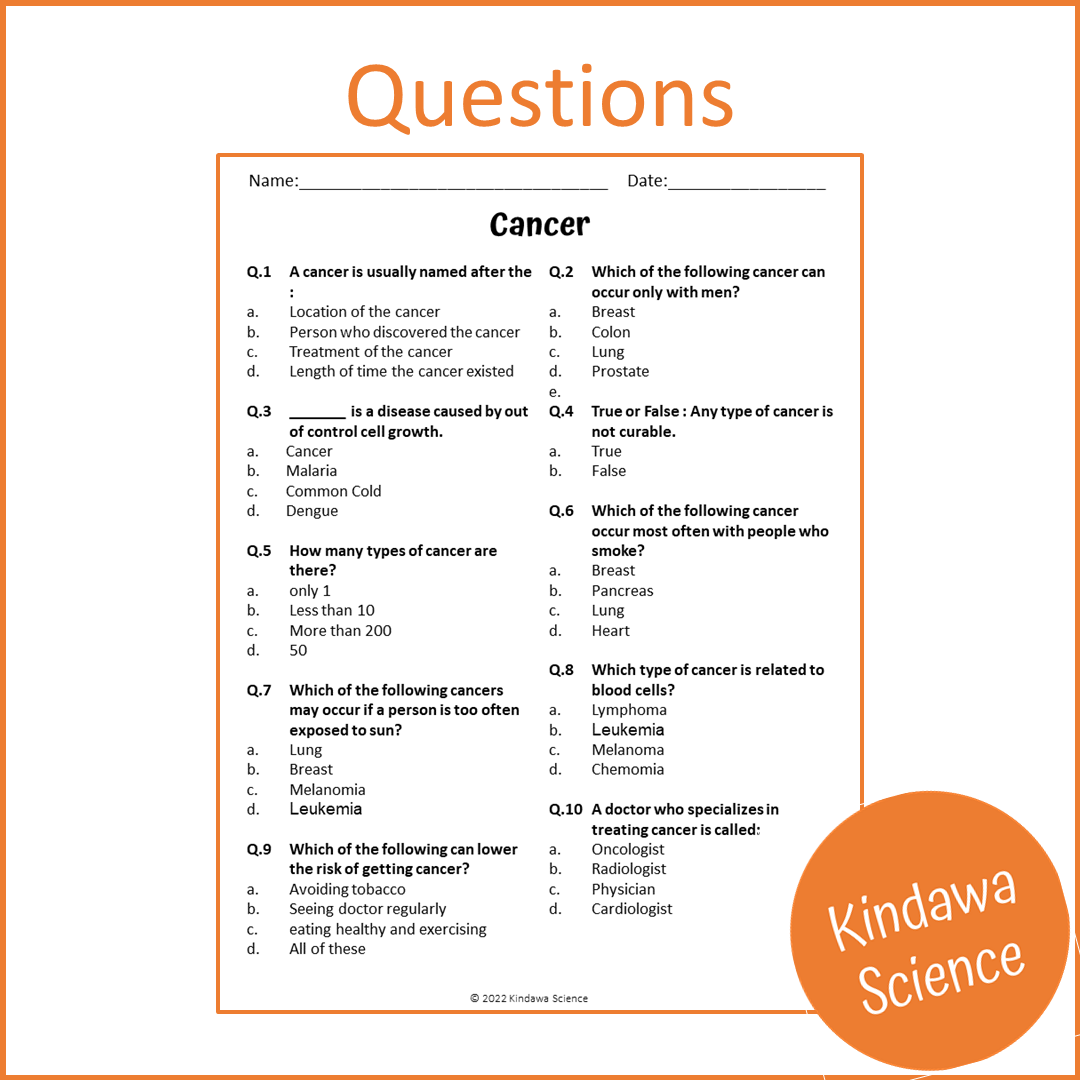 Cancer Reading Comprehension Passage and Questions | Printable PDF