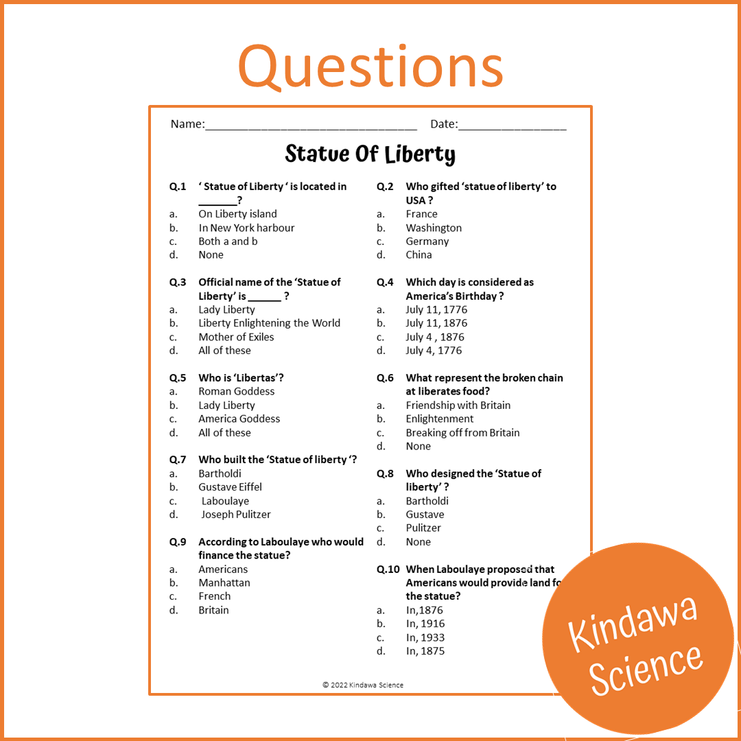 Statue Of Liberty Reading Comprehension Passage and Questions | Printable PDF