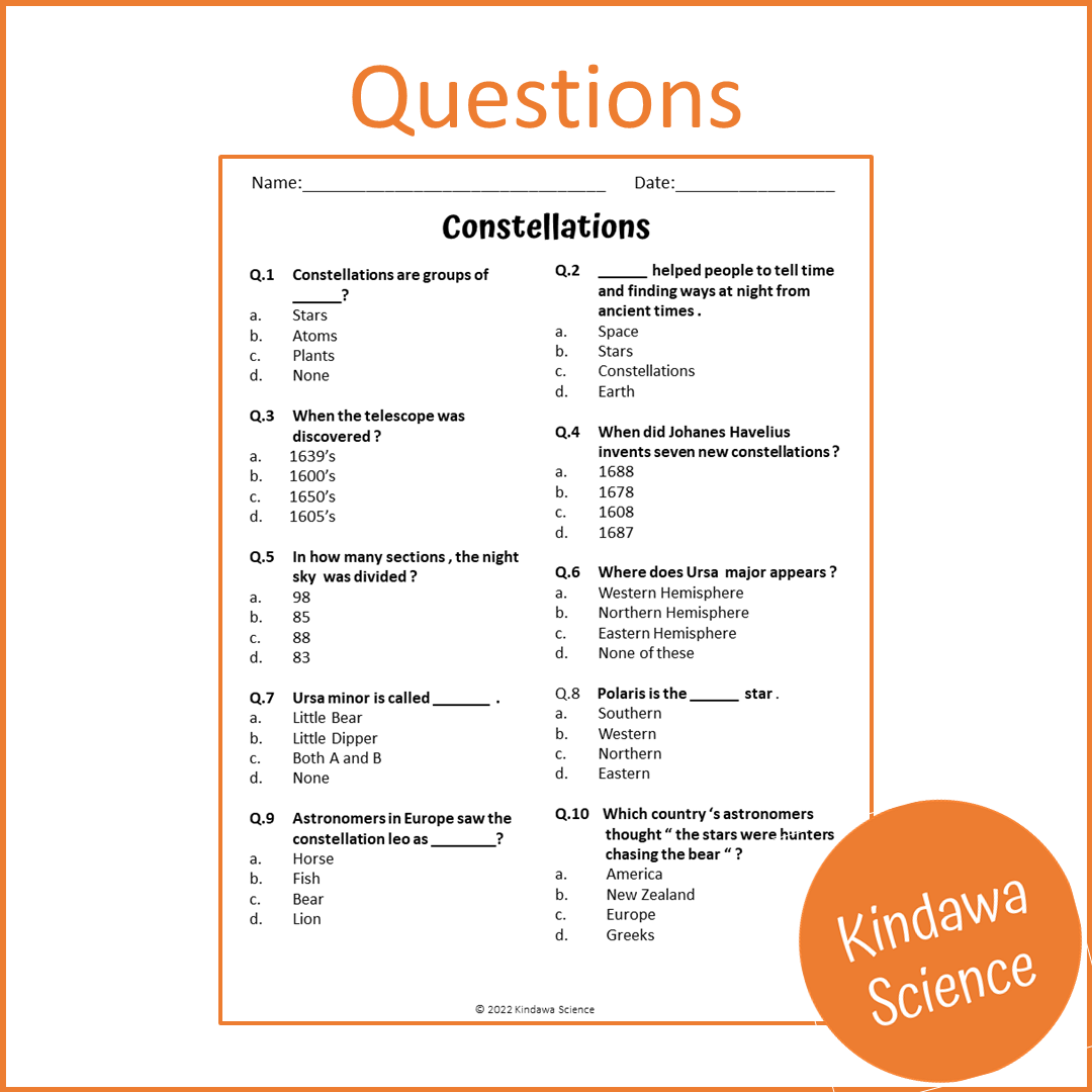 Constellations Reading Comprehension Passage and Questions | Printable PDF