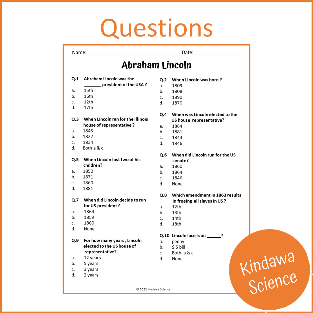 Abraham Lincoln Reading Comprehension Passage and Questions | Printable PDF