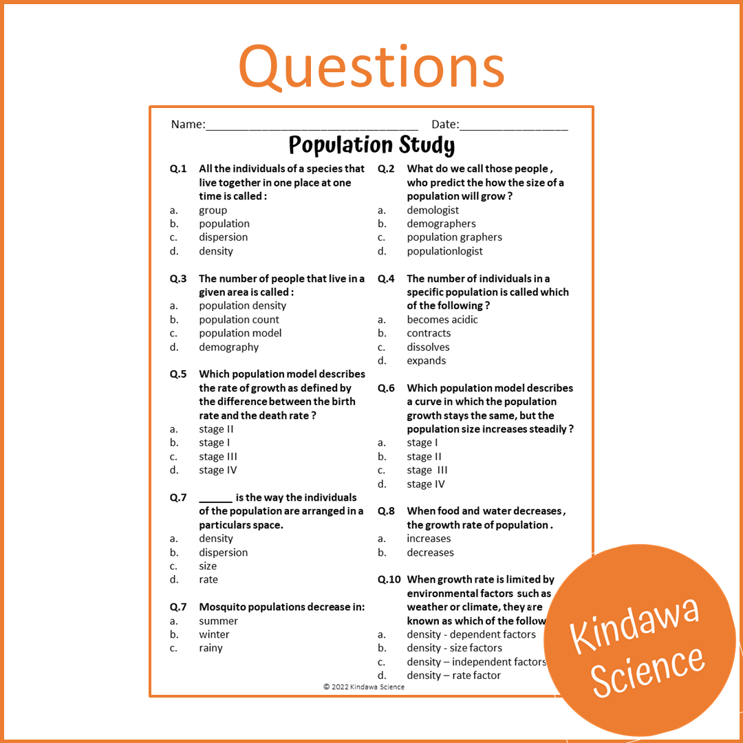 Population Study Reading Comprehension Passage and Questions | Printable PDF