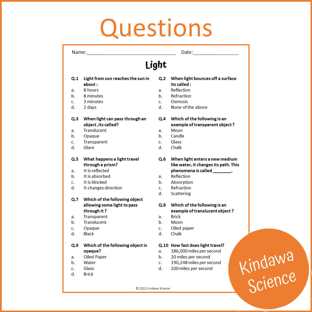 Light Reading Comprehension Passage and Questions | Printable PDF