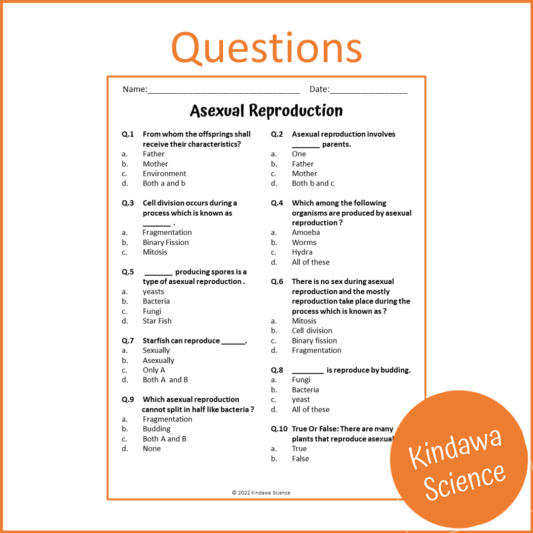 Asexual Reproduction Reading Comprehension Passage and Questions | Printable PDF