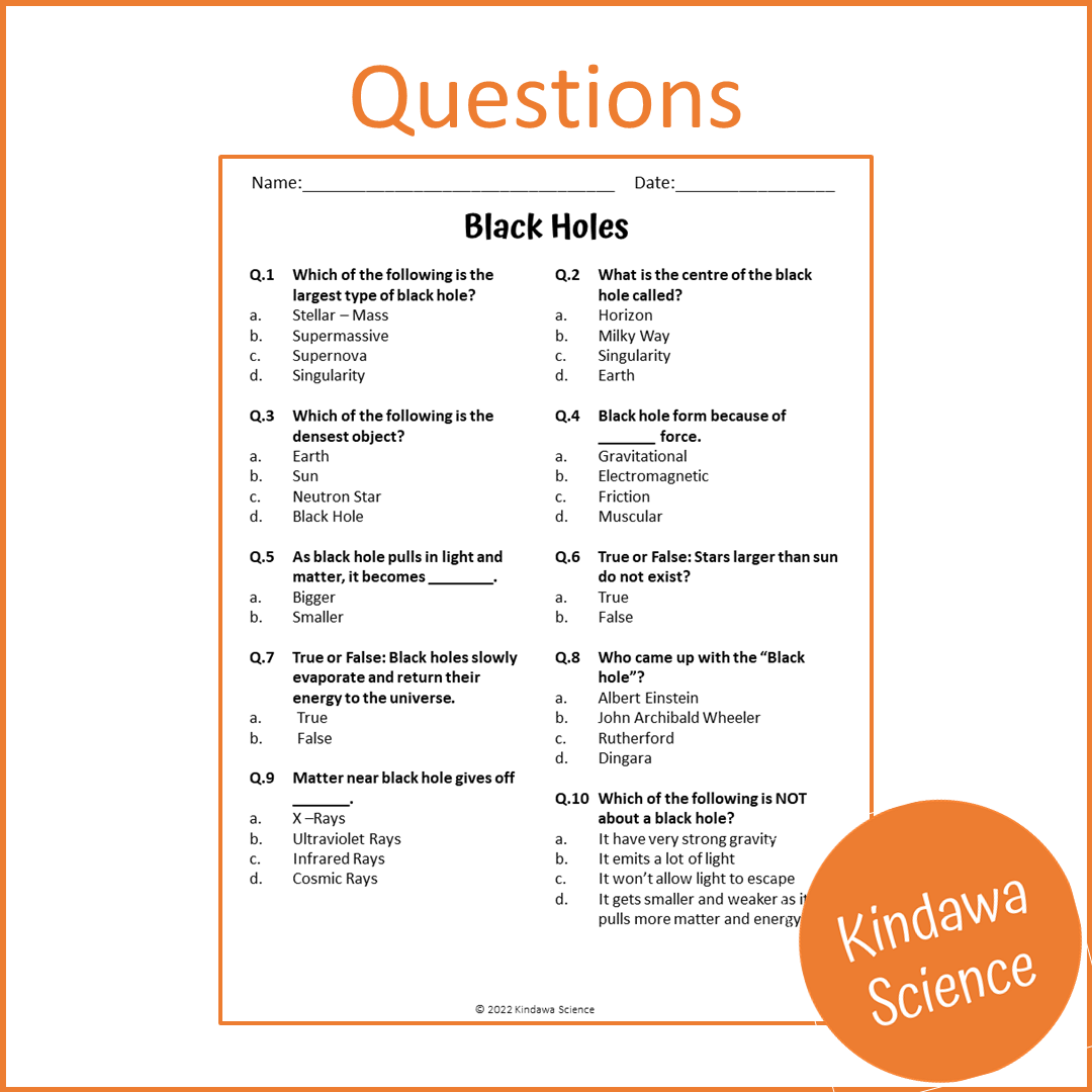 Black Holes Reading Comprehension Passage and Questions | Printable PDF