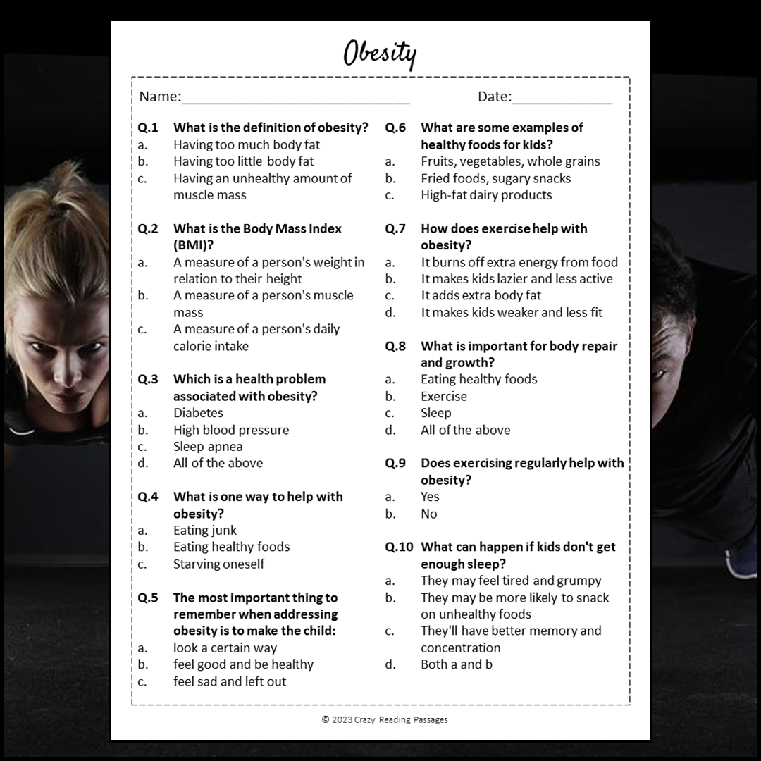 Obesity Reading Comprehension Passage and Questions | Printable PDF