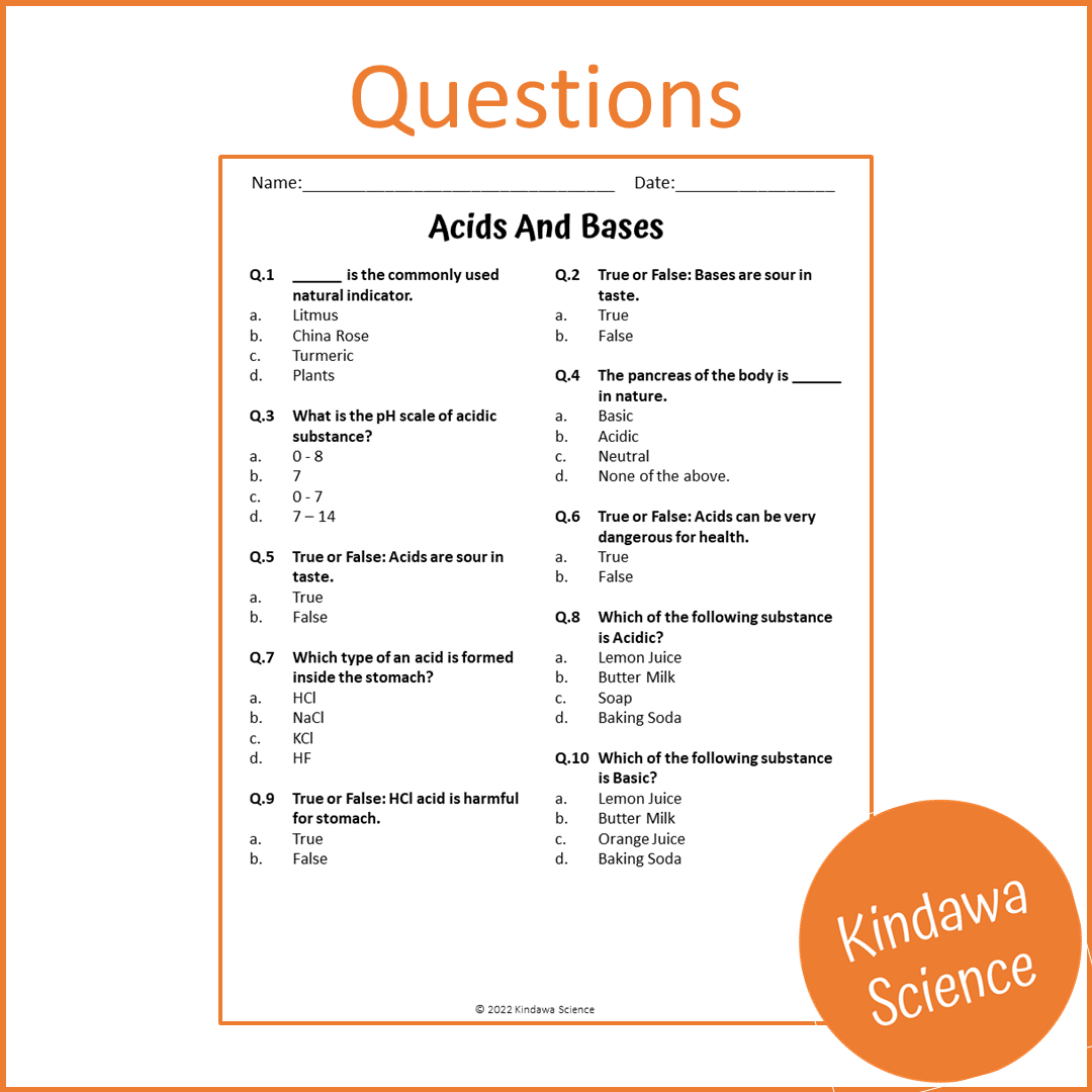 Acids And Bases Reading Comprehension Passage and Questions | Printable PDF