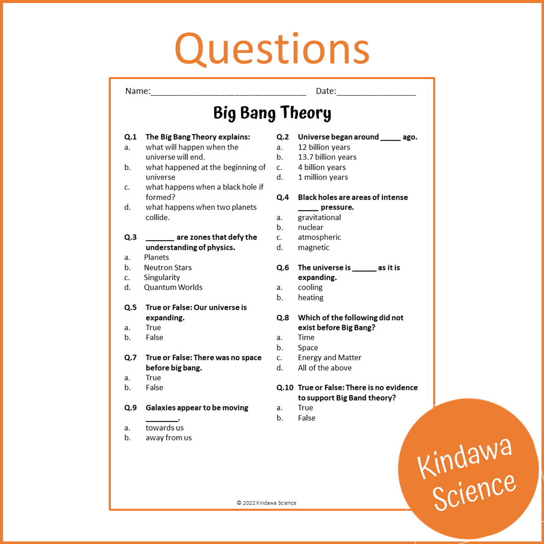 Big Bang Theory Reading Comprehension Passage and Questions | Printable PDF