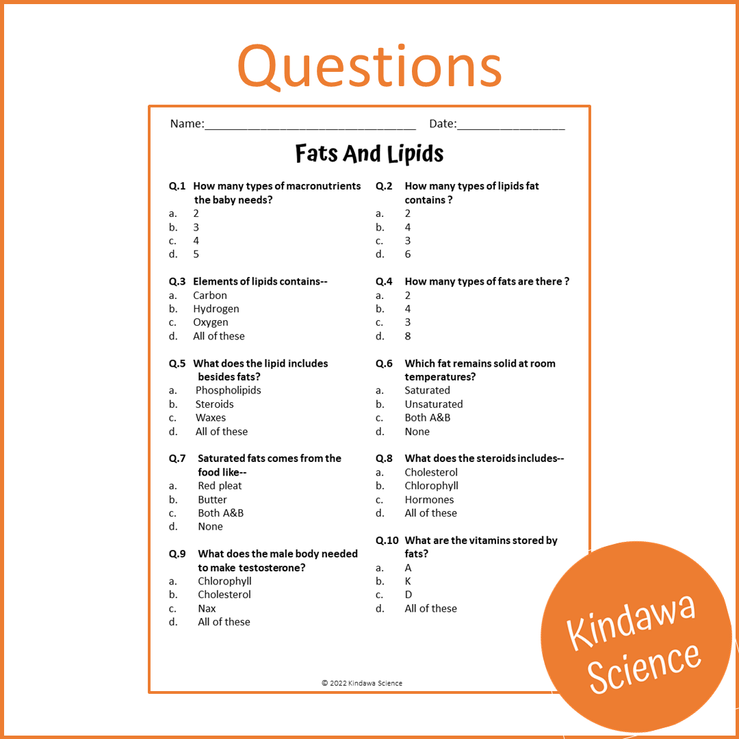 Fats And Lipids Reading Comprehension Passage and Questions | Printable PDF