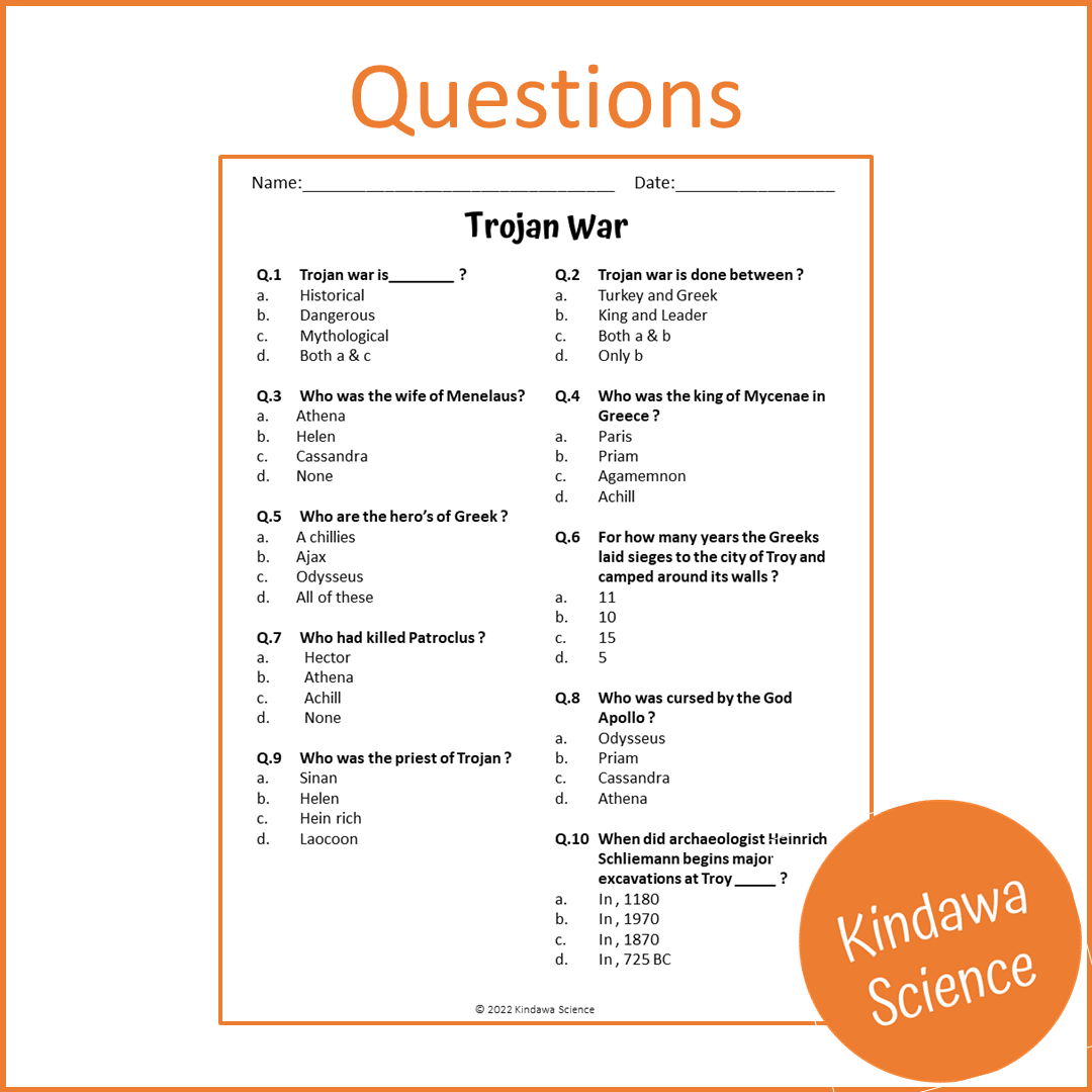 Trojan War Reading Comprehension Passage and Questions | Printable PDF