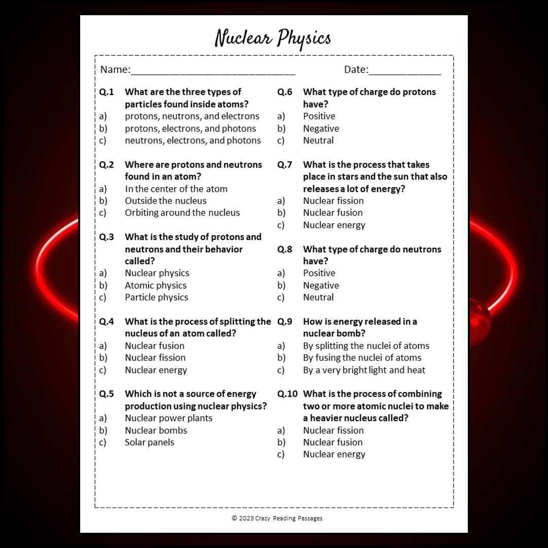 Nuclear Physics Reading Comprehension Passage and Questions | Printable PDF