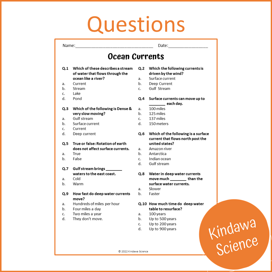 Ocean Currents Reading Comprehension Passage and Questions | Printable PDF
