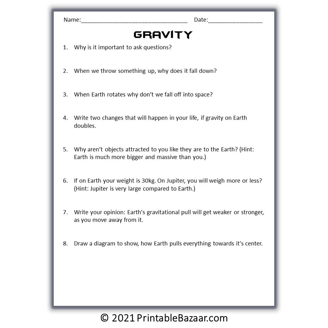 Gravity Reading Comprehension Passage and Questions