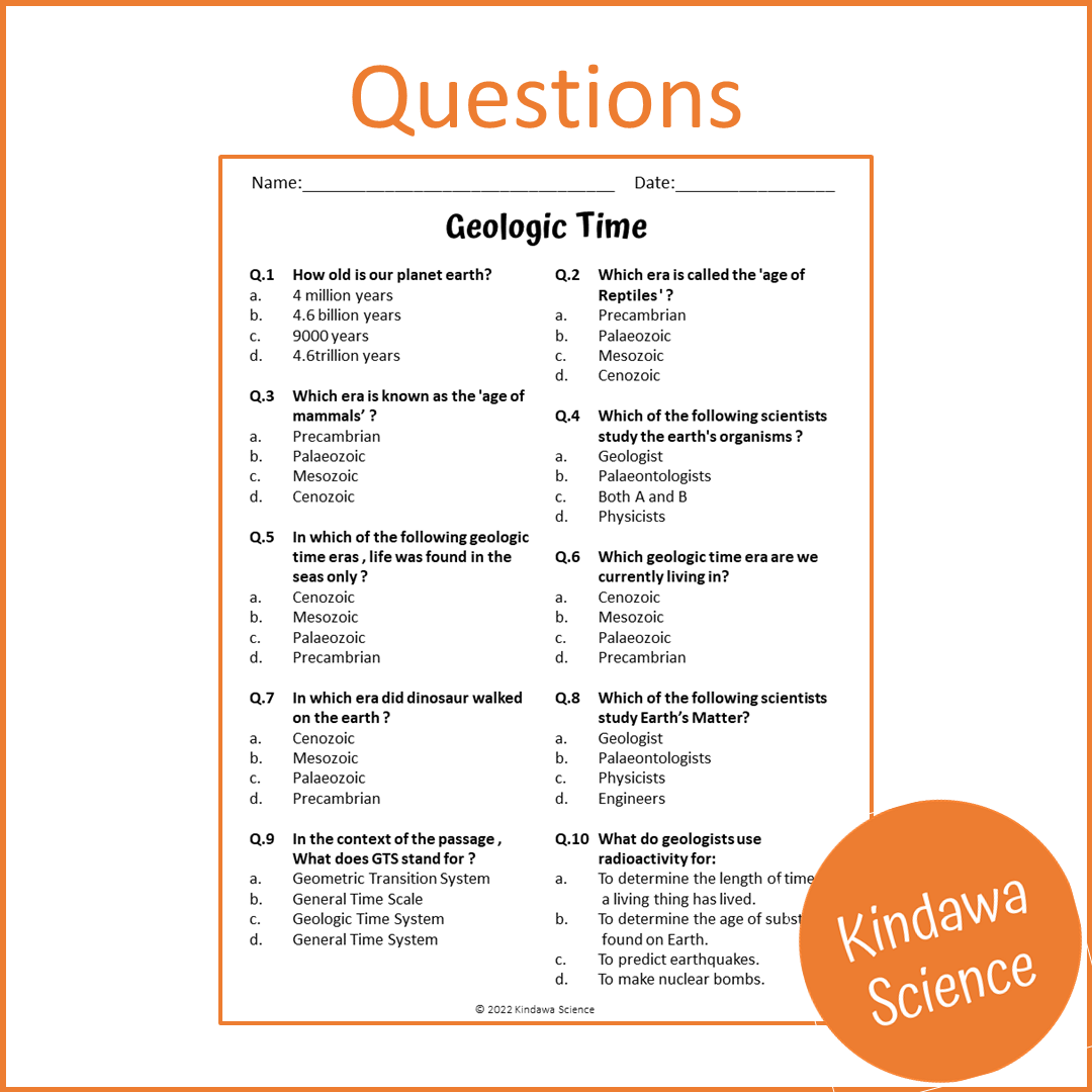 Geologic Time Reading Comprehension Passage and Questions | Printable PDF