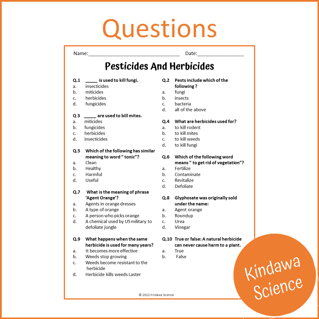 Pesticides And Herbicides Reading Comprehension Passage and Questions | Printable PDF