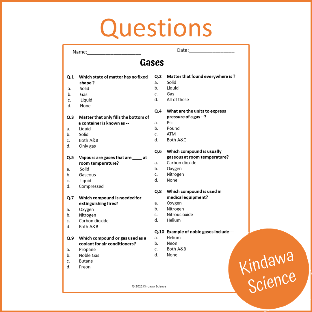 Gases Reading Comprehension Passage and Questions | Printable PDF