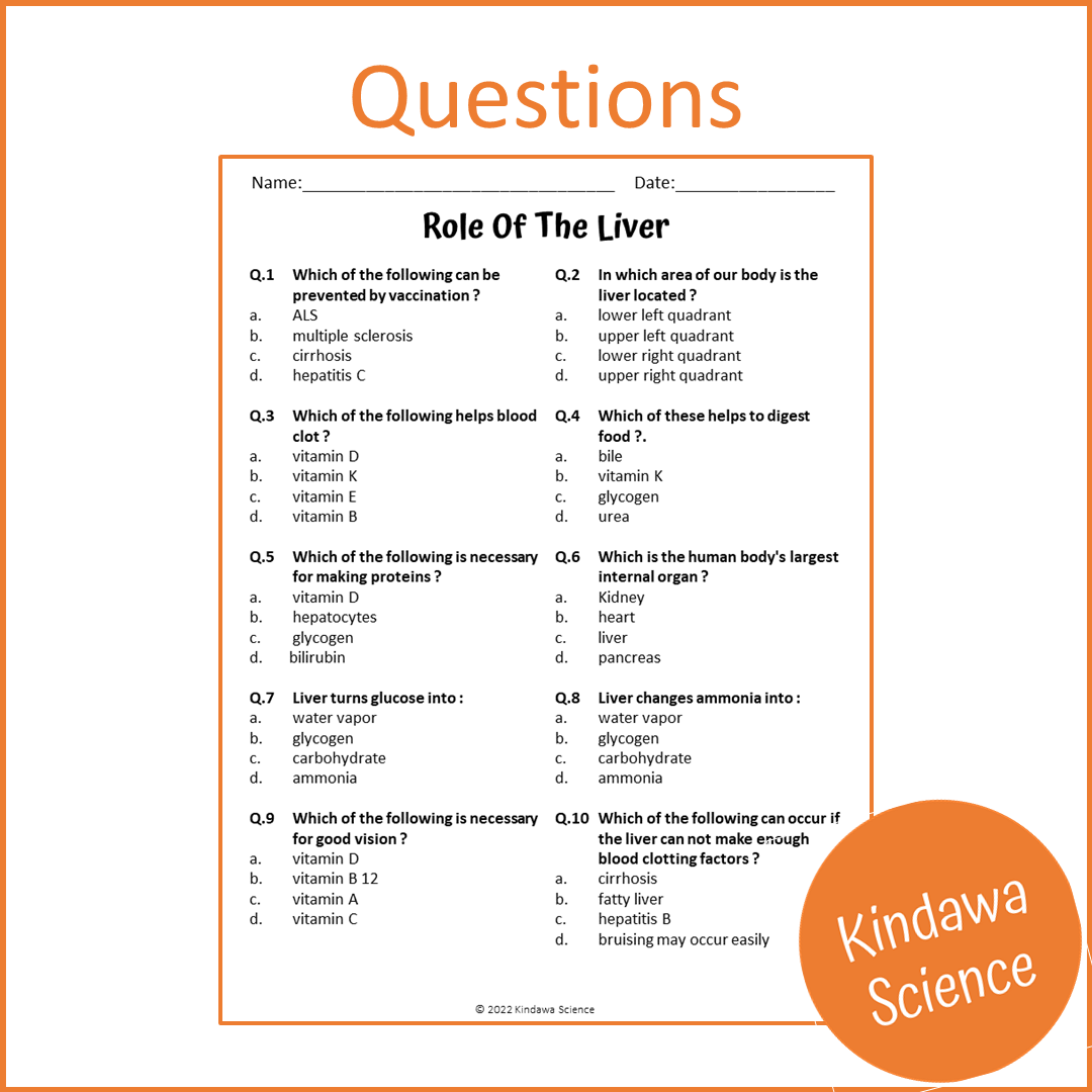 Role Of The Liver Reading Comprehension Passage and Questions | Printable PDF