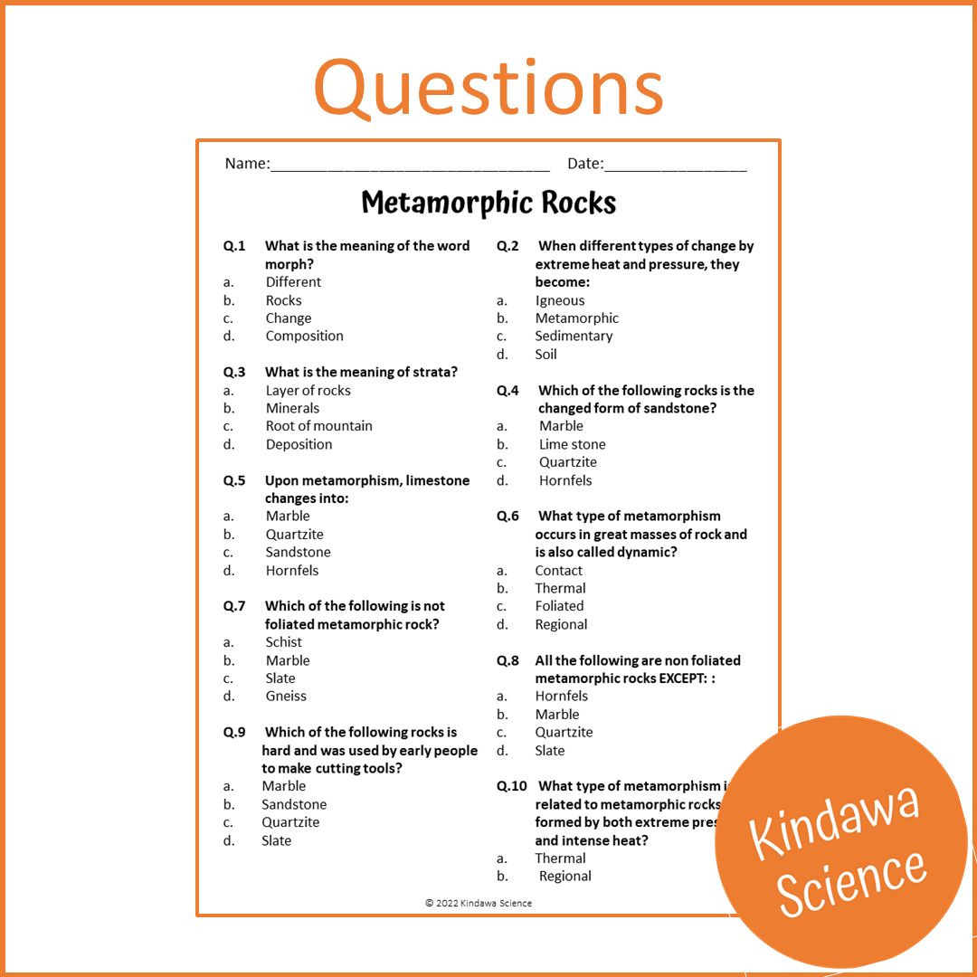 Metamorphic Rocks Reading Comprehension Passage and Questions | Printable PDF