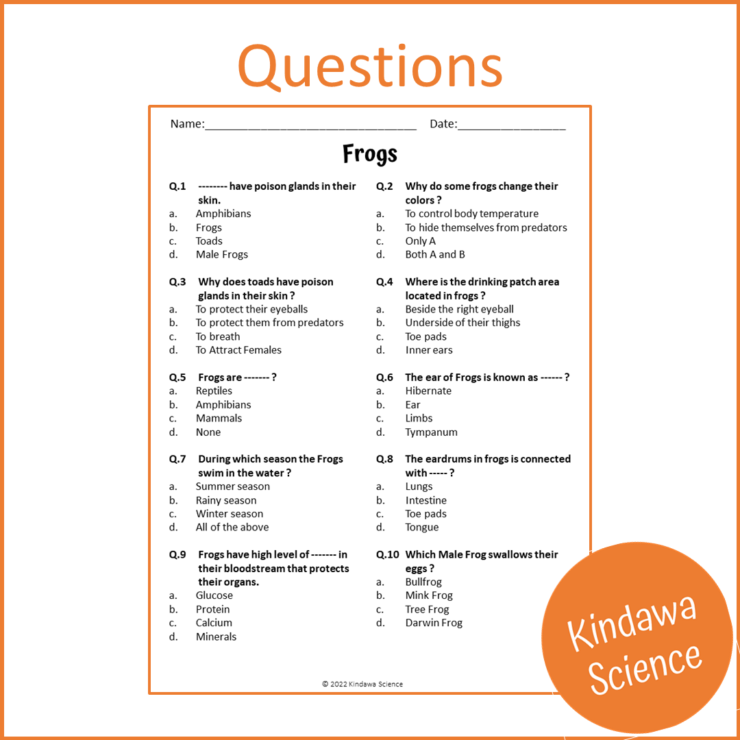 Frogs Reading Comprehension Passage and Questions | Printable PDF
