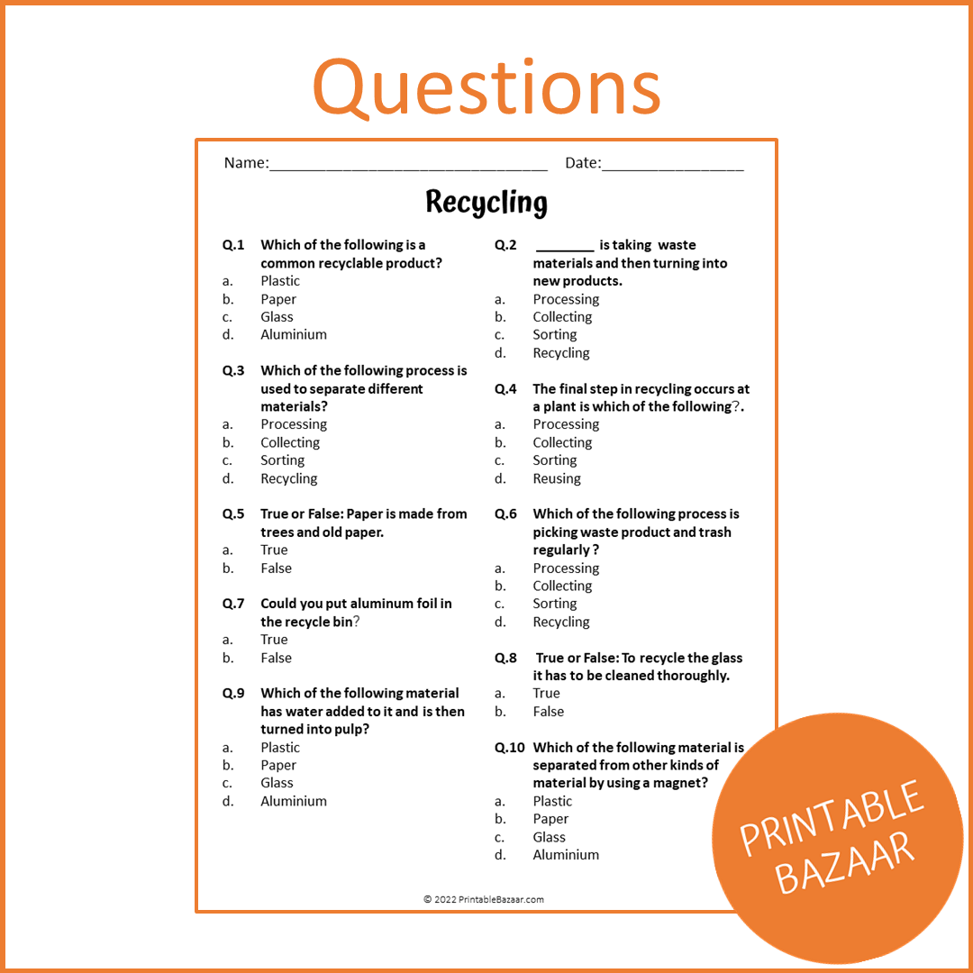 Recycling Reading Comprehension Passage and Questions | Printable PDF