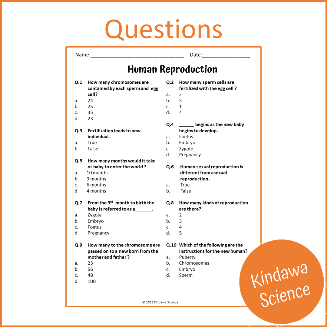 Human Reproduction Reading Comprehension Passage and Questions | Printable PDF