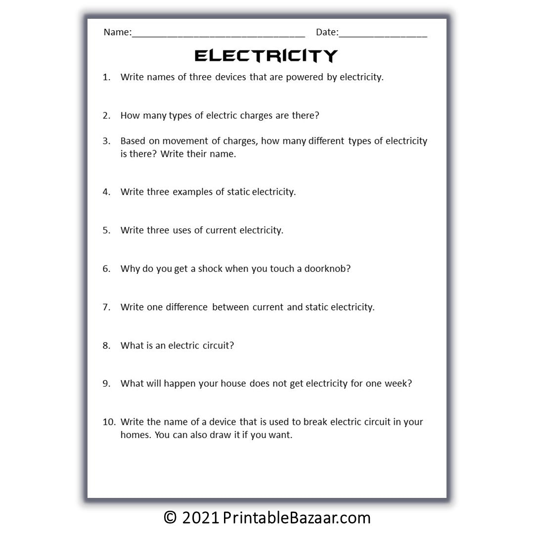 Electricity Reading Comprehension Passage and Questions