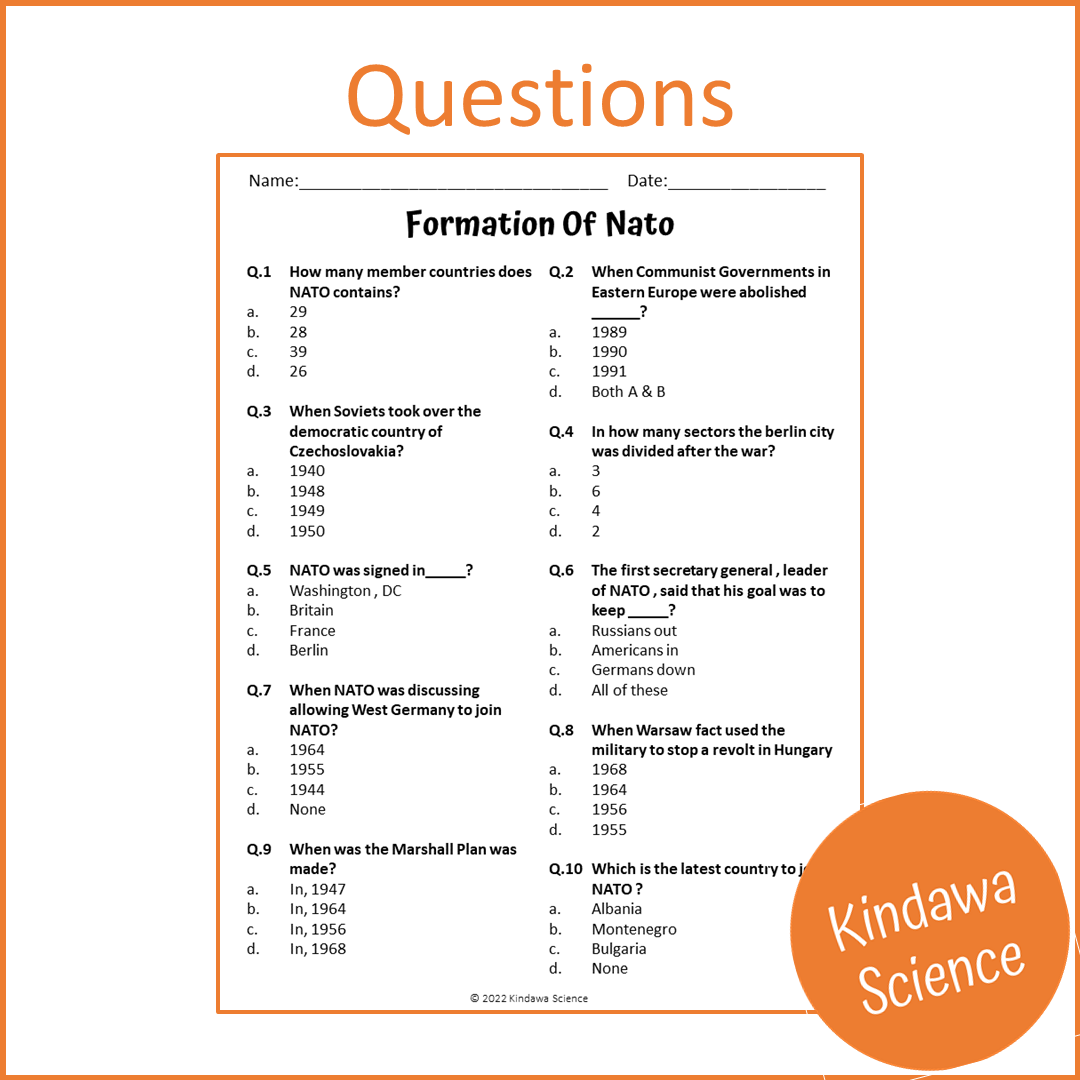 Formation Of Nato Reading Comprehension Passage and Questions | Printable PDF