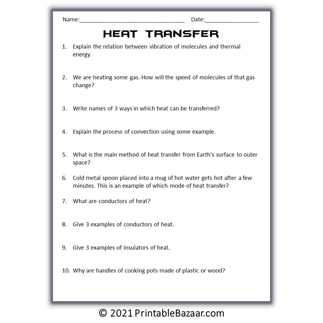 Heat Transfer (Thermal Energy) Reading Comprehension Passage and Questions