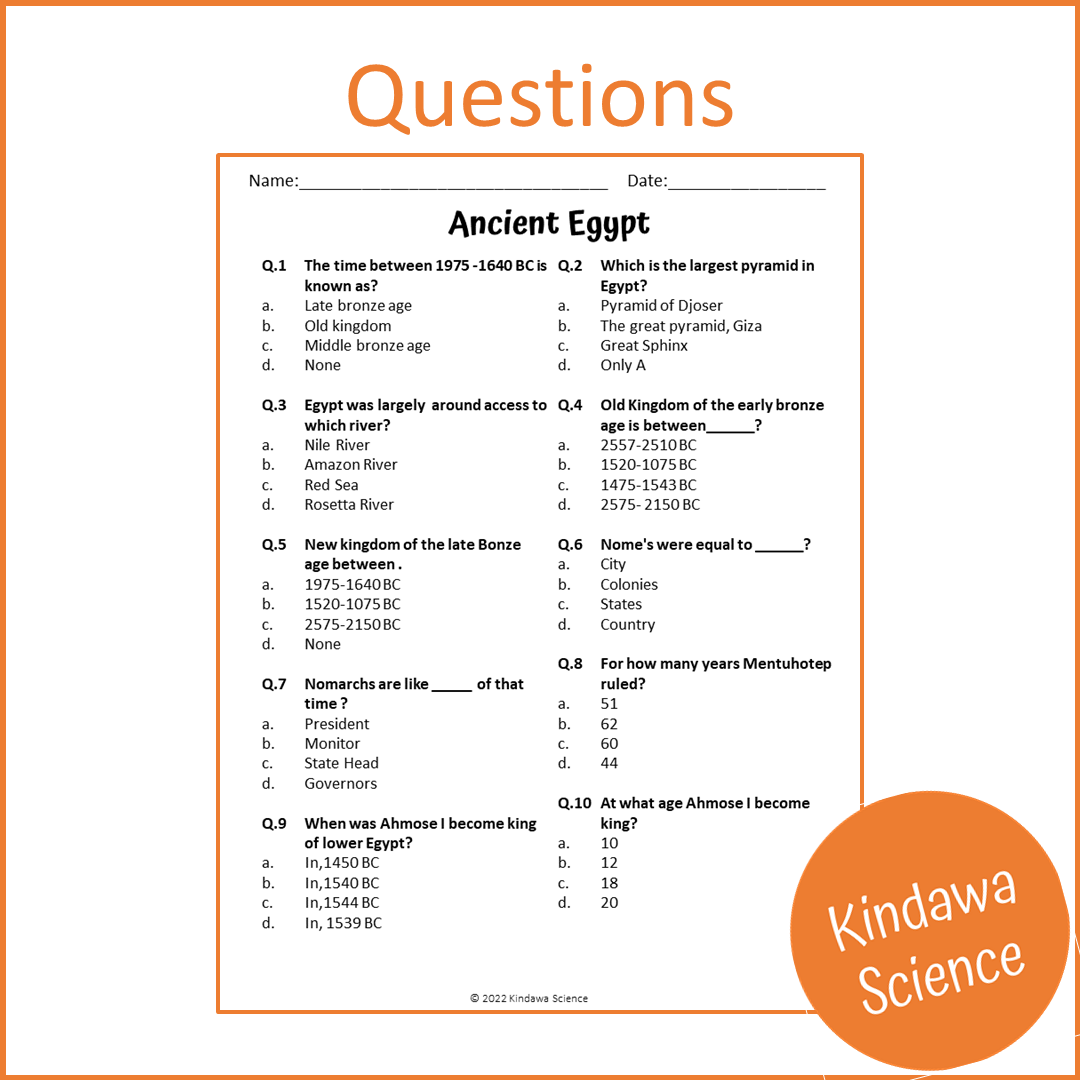 Ancient Egypt Reading Comprehension Passage and Questions | Printable PDF