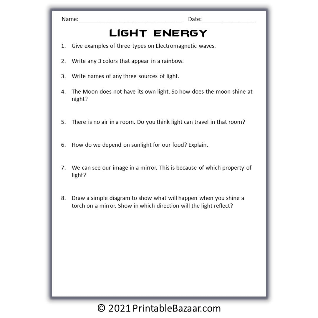 Light Energy Reading Comprehension Passage and Questions