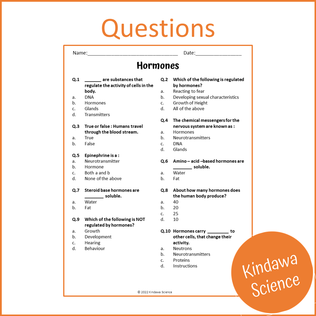 Hormones Reading Comprehension Passage and Questions | Printable PDF